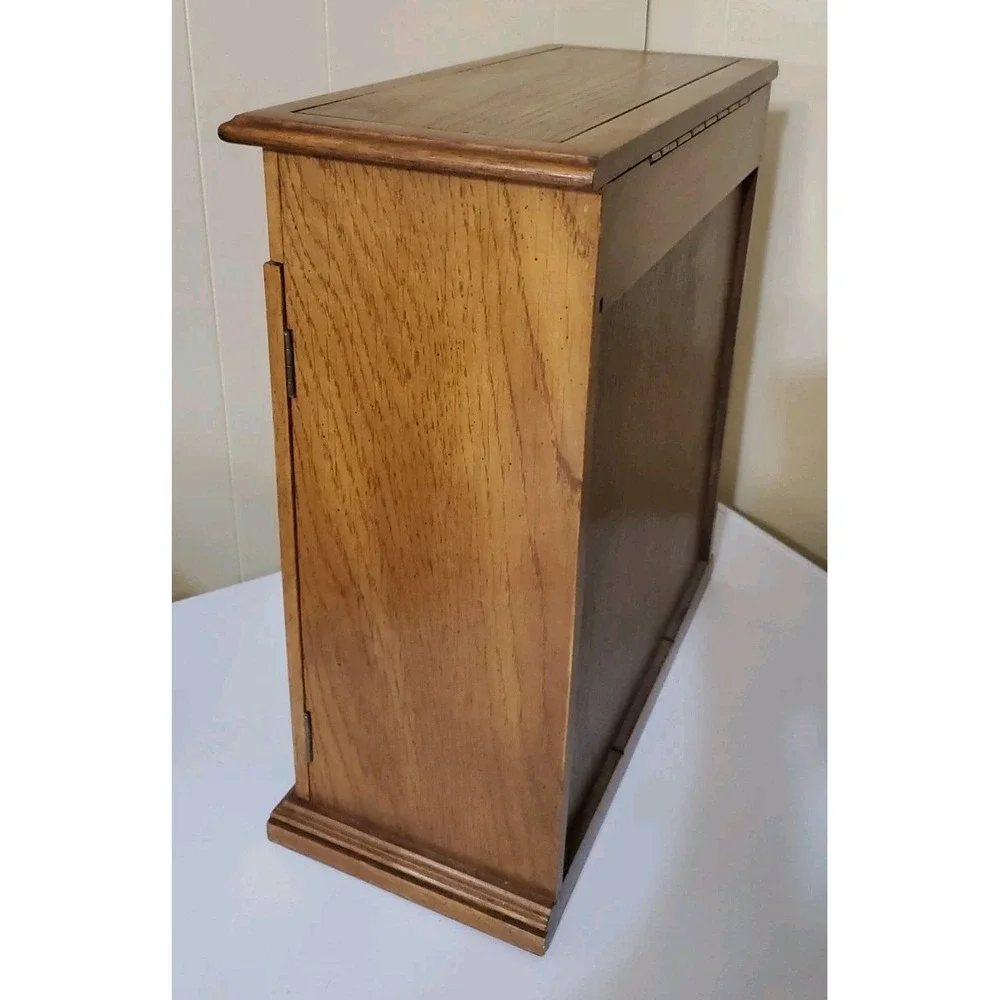 Vtg Tall Jewelry Box With 6 Drawers Mirror Cabinet Hangers Ring & Earring Holder